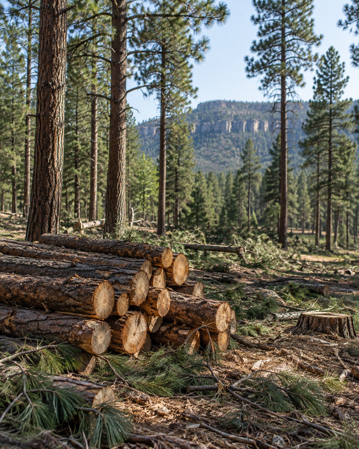 Selectively cleared small trees and retained pines on a Western Colorado property